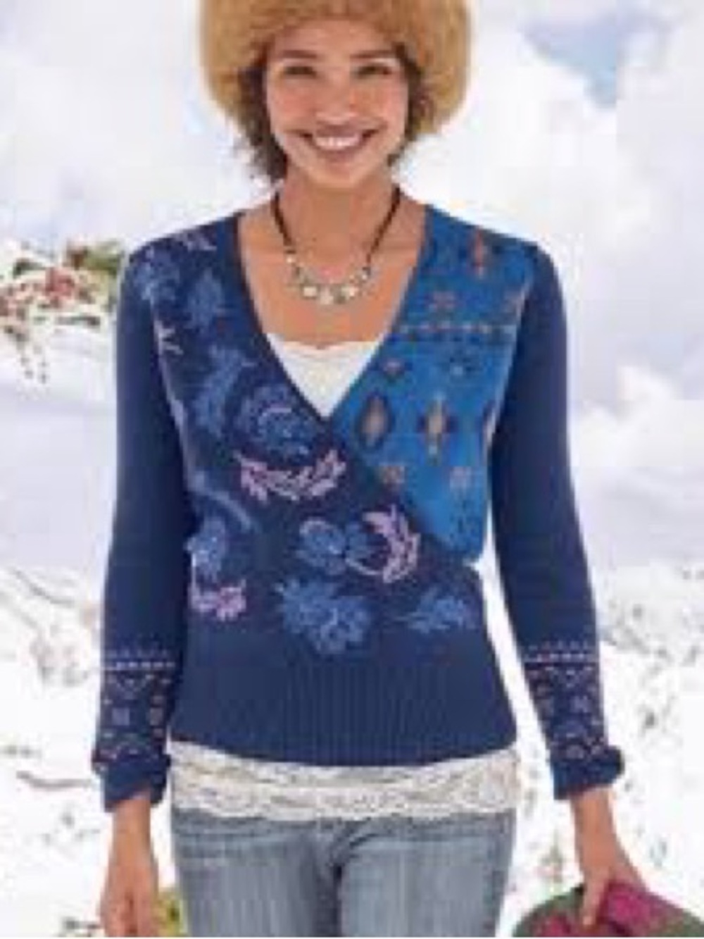Sundance Galaxy Delight Surplice Sweater Faux Wrap Merino Wool Blend M Whimsical